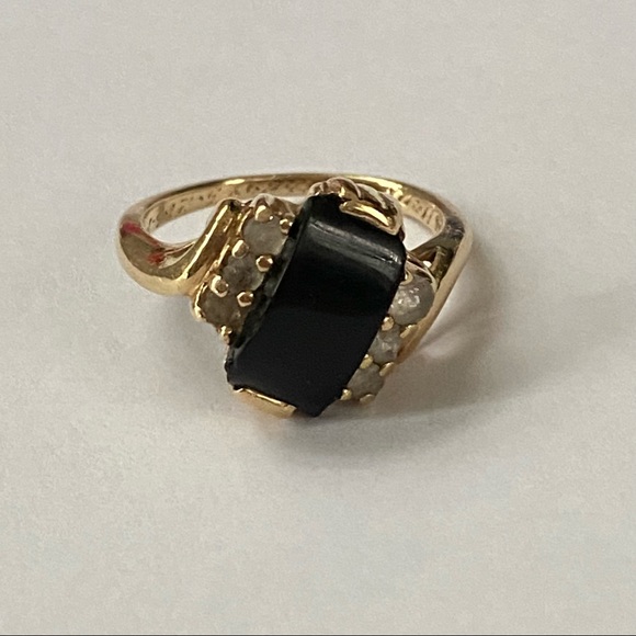 10k Gold Black Onyx Diamond Ring - Vintage - Picture 13 of 16